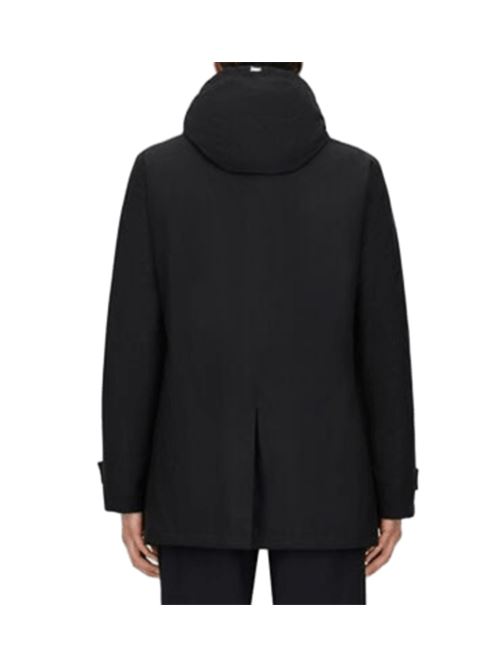 Parka medio da uomo con cappuccio staccabile in tessuto tecnico idrorepellente, imbottitura in piuma, colore blu HERNO | PI001242U128409300